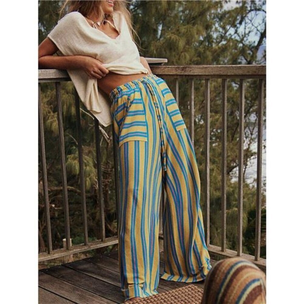 Striped Wide-Leg Drawstring Pants - Picture 13 of 13